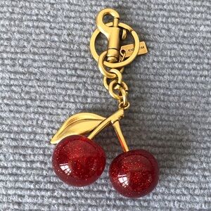 Coach Gold-Tone Cherry Keychain with Red Glitter Cherries